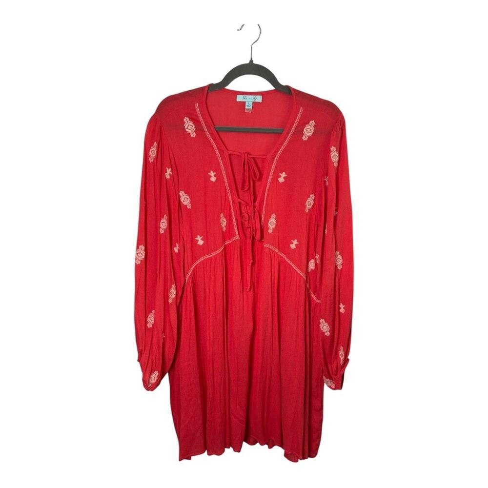 She + Sky Pink Long Sleeve Tunic Dress With Lace Up Front Large